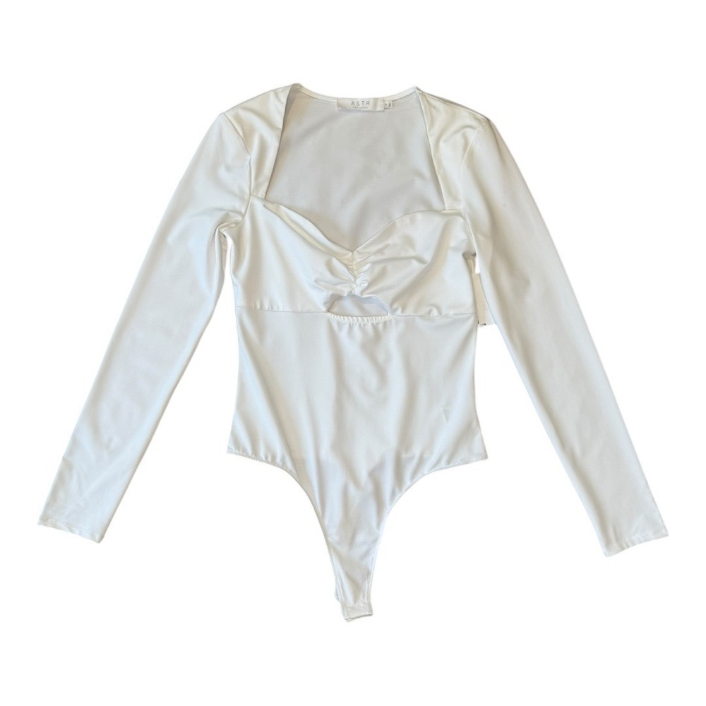 ASTR The Label Bodysuit‎ Cutout Long Sleeve Off White Top Size Medium